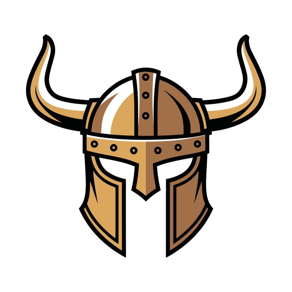 Golden Viking Helmet with Prominent Horns and Rivets Illustration vector