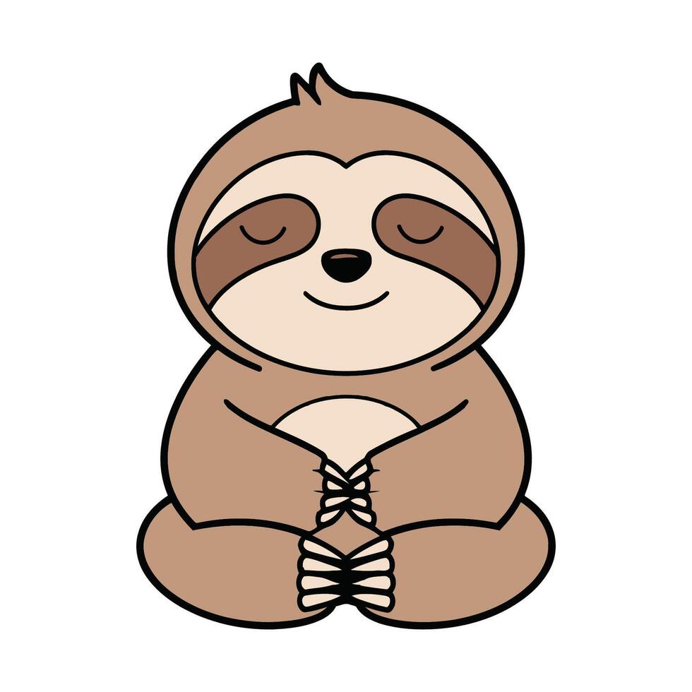 Cute Meditating Sloth Cartoon Illustration vector