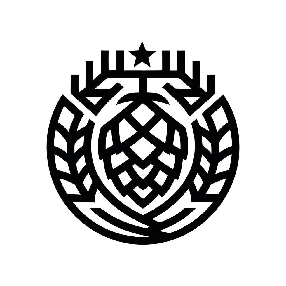 Black and White Hop and Wheat Emblem Design vector
