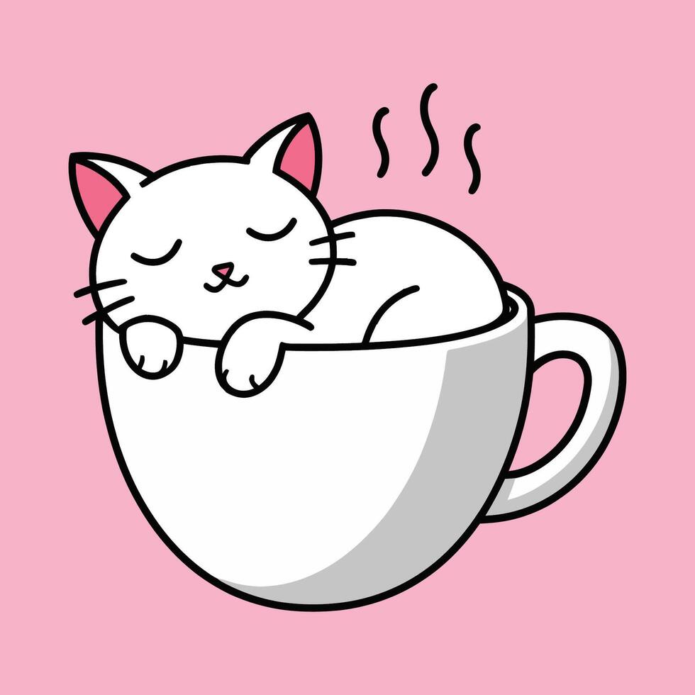 Cute Sleeping Cat in Teacup Illustration vector