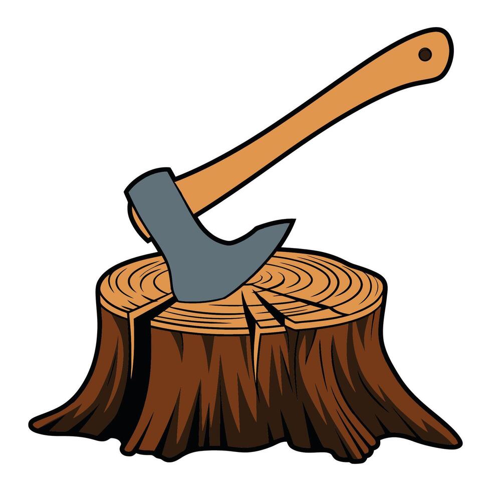Axe in Wooden Stump for Splitting Logs Illustration vector
