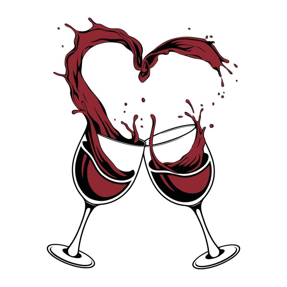 Two Wine Glasses Forming a Heart Splash Illustration vector