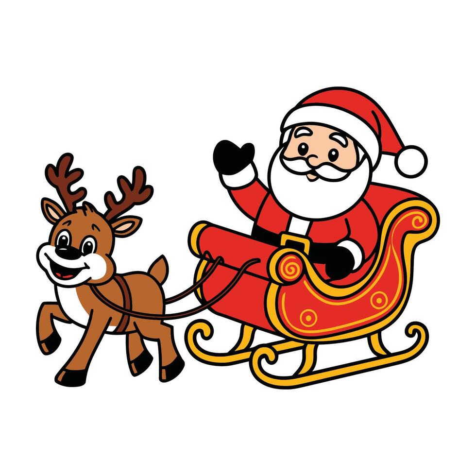 Jolly Santa Claus Riding Sleigh with Cheerful Reindeer Illustration vector