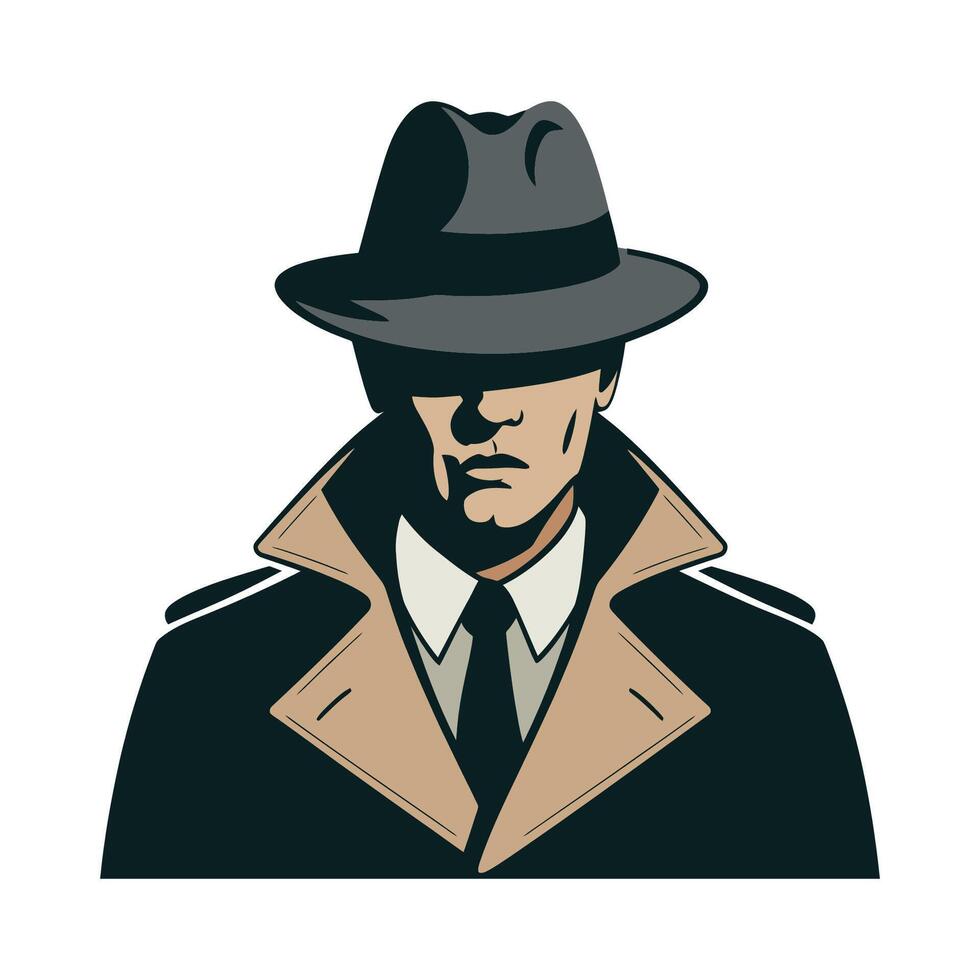 Mysterious Detective in Trench Coat and Hat Illustration vector