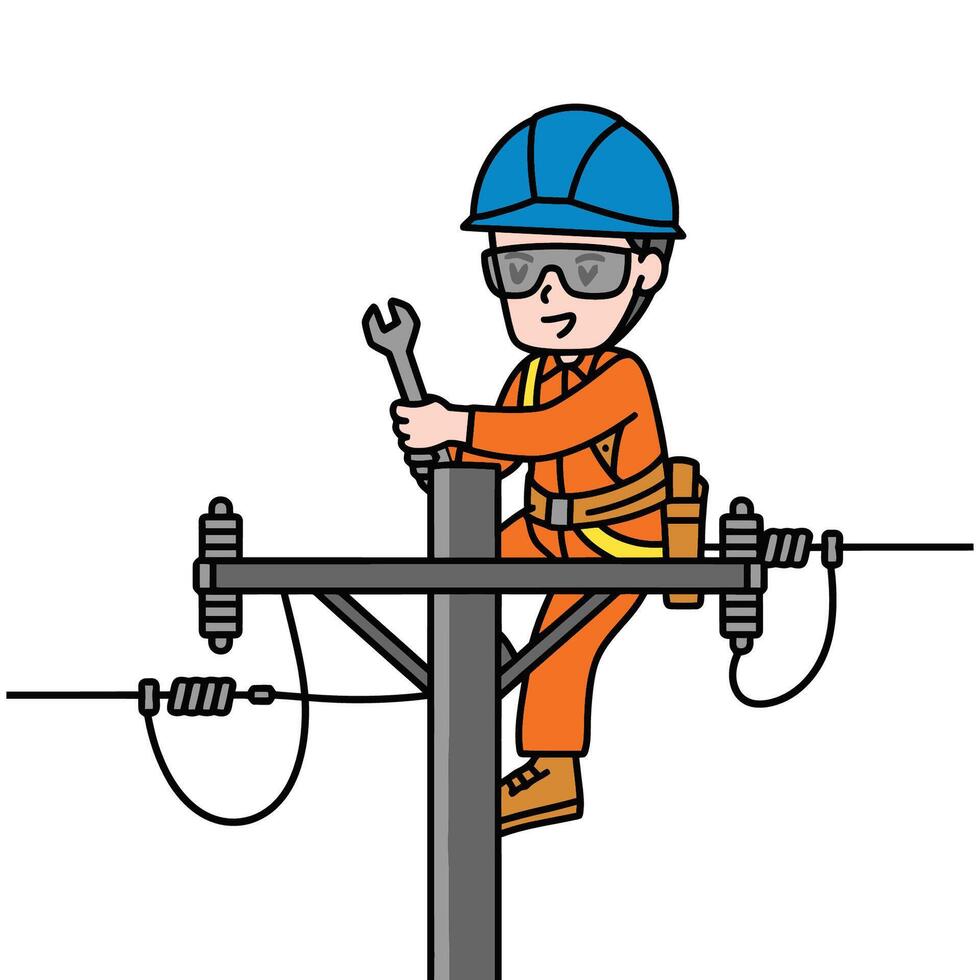 Utility Worker Repairing Power Line Illustration vector
