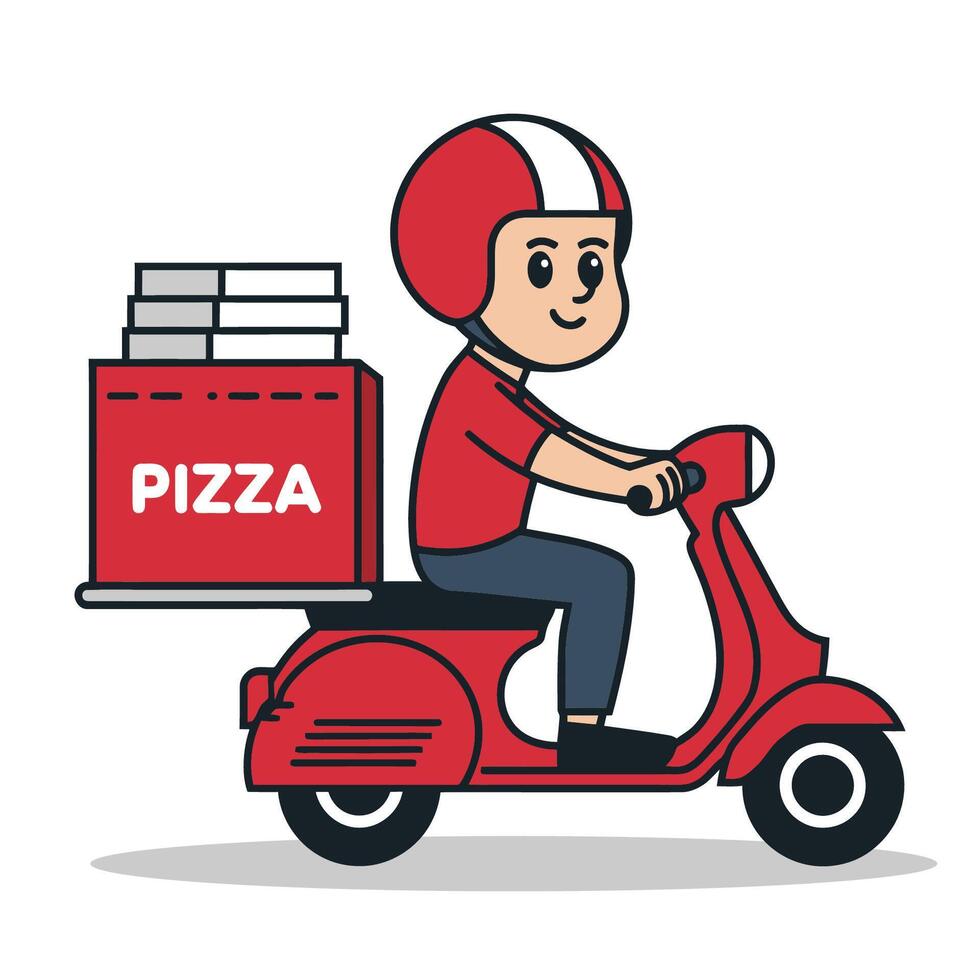 Pizza Delivery Man with Red Scooter Illustration vector