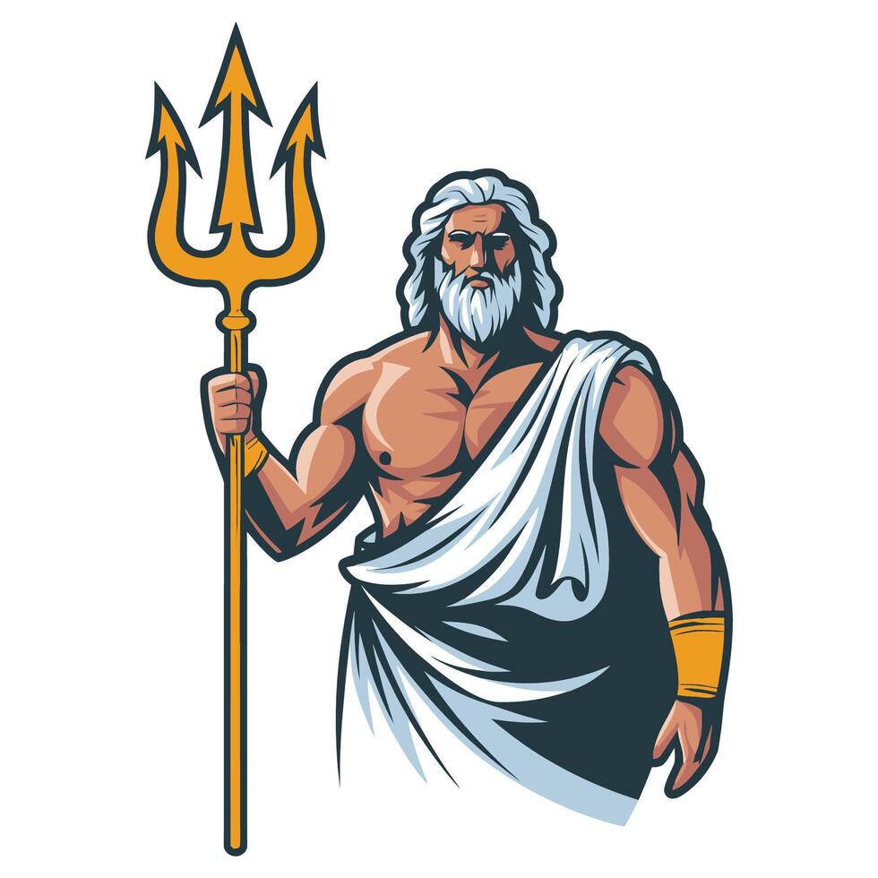 Powerful Poseidon Greek God with Trident Illustration vector