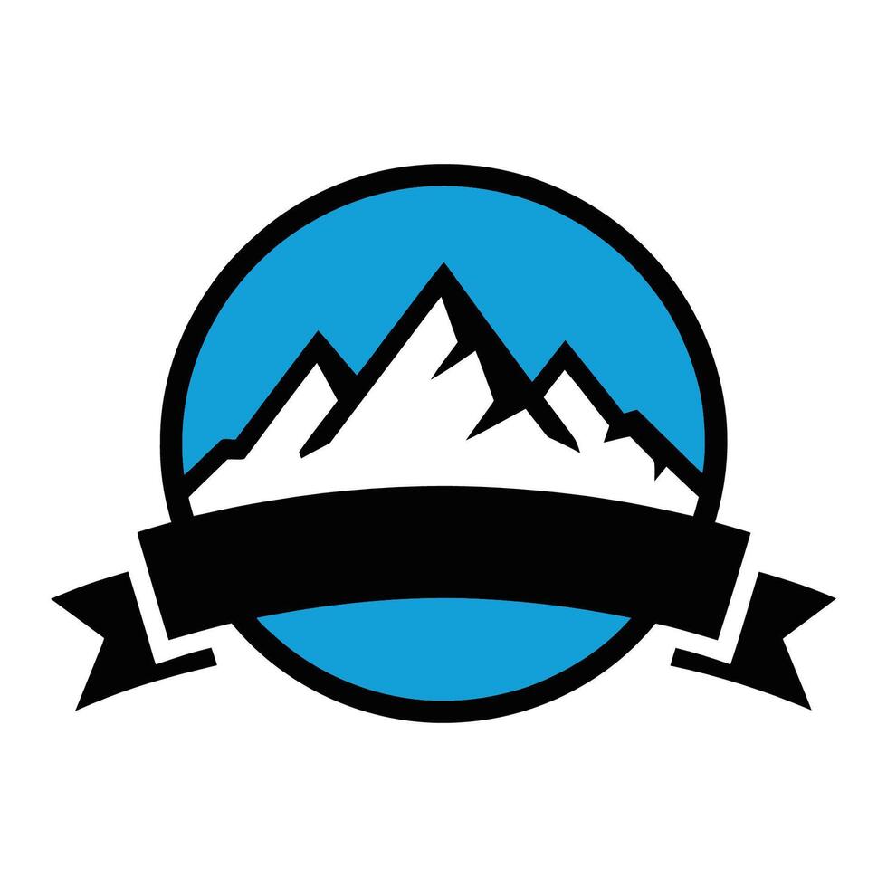 Snowy Mountain Logo with Banner Design vector