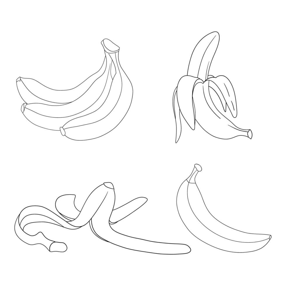Banana fruit different poses outline for coloring on a white background vector