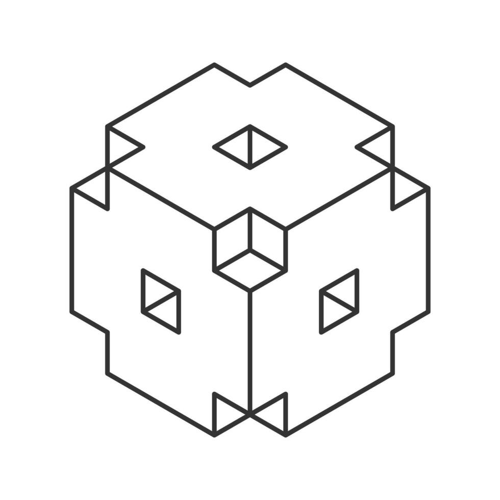 Cube logo, geometric design. Monochrome box logotype company, trendy techno emblem in isometric line style. vector