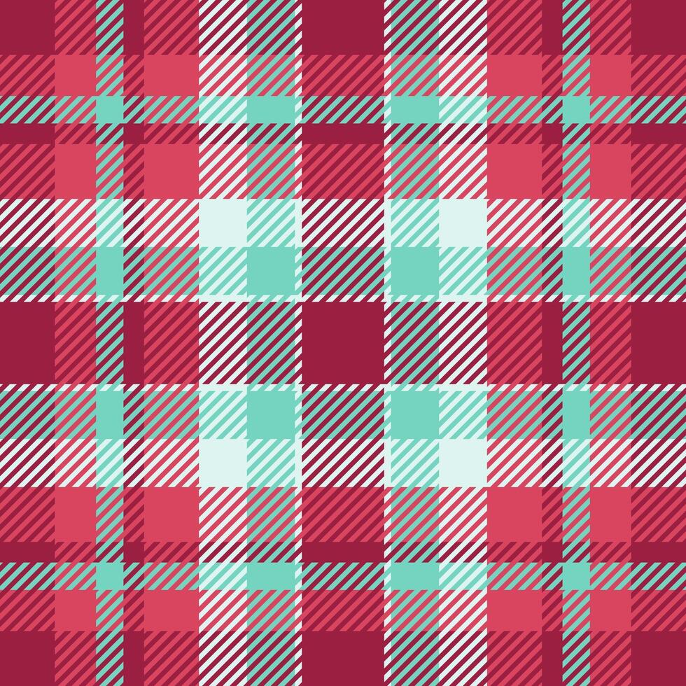 Preppy background check tartan, ethnicity plaid textile. Femininity fabric texture seamless pattern in red and teal colors. vector