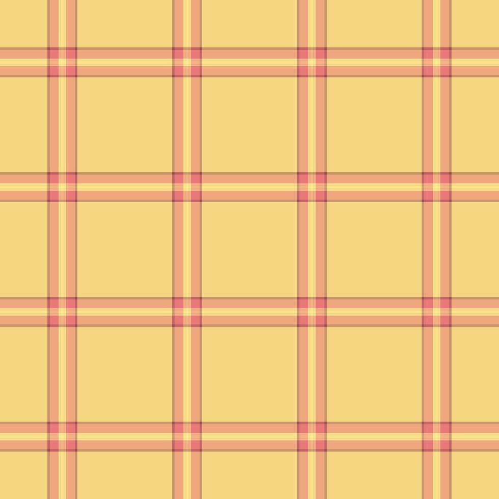 Aged plaid texture fabric, elementary check tartan pattern. Birthday seamless background textile in orange and yellow colors. vector