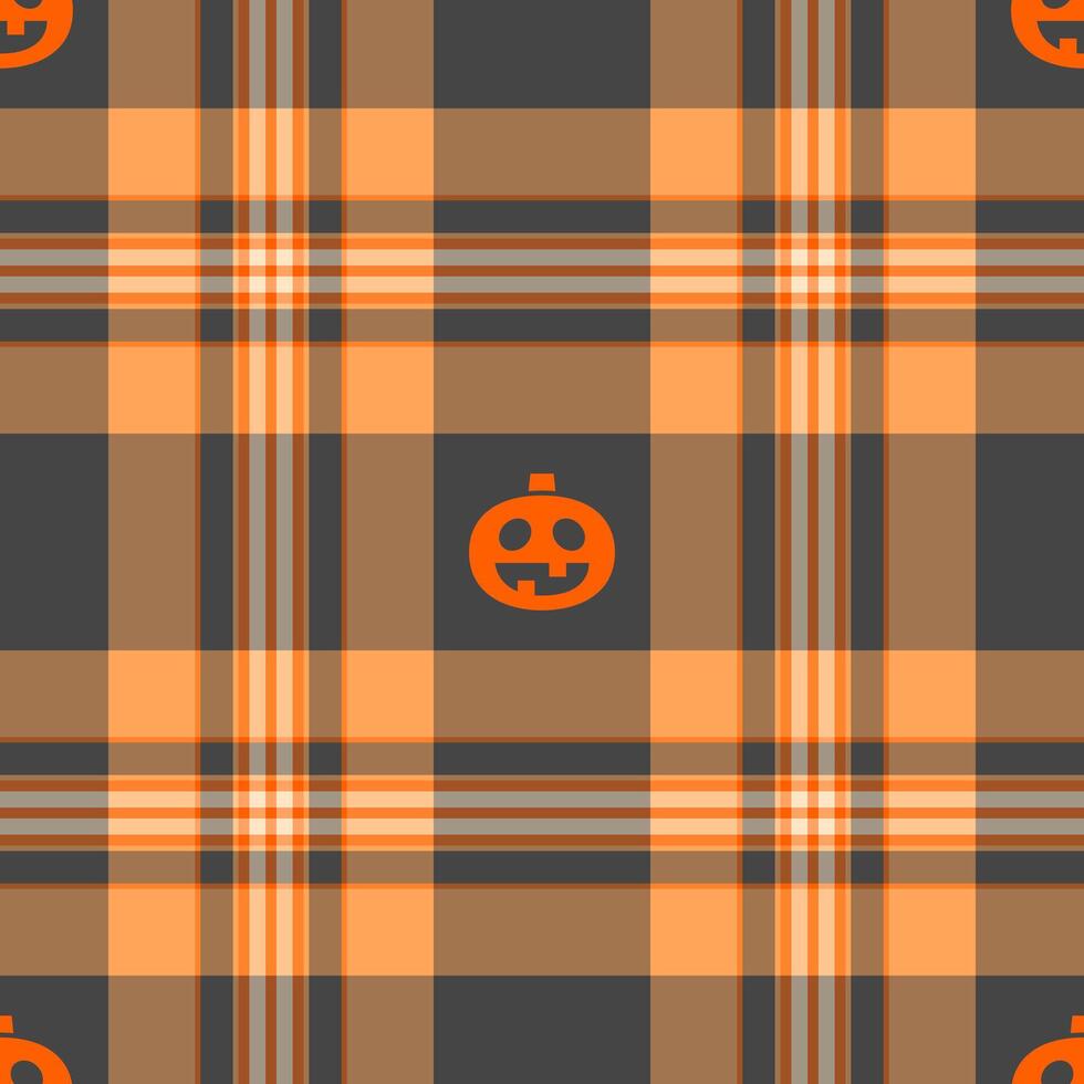 Halloween pattern with plaid stripes and pumpkins, spooky ghosts, and scary ornaments. Ideal for autumn background, textile, fabric, party decor, greeting cards, posters, or tiled wallpaper. vector