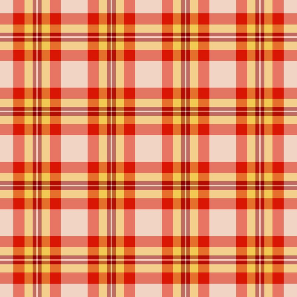Madras seamless pattern fabric, vogue textile check background. Fashion plaid tartan texture in red and amber colors. vector