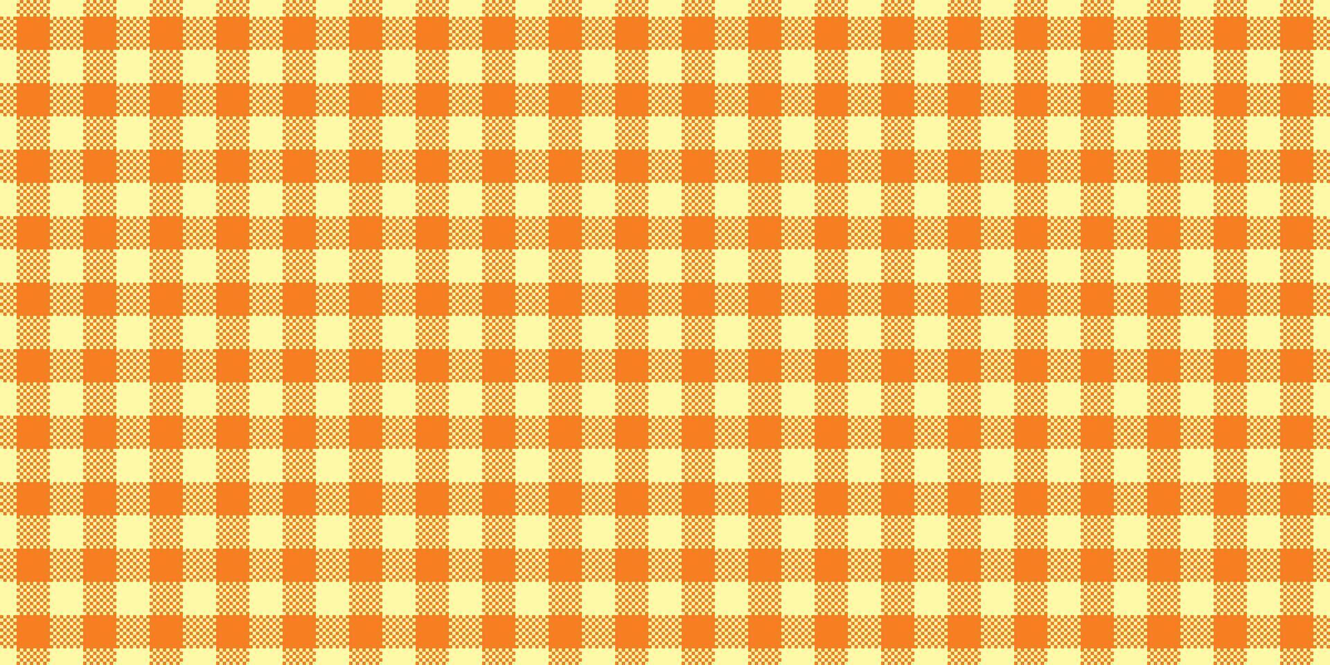 Aesthetic textile texture fabric, fibrous seamless pattern. Advertisement plaid tartan background check in yellow and orange colors. vector