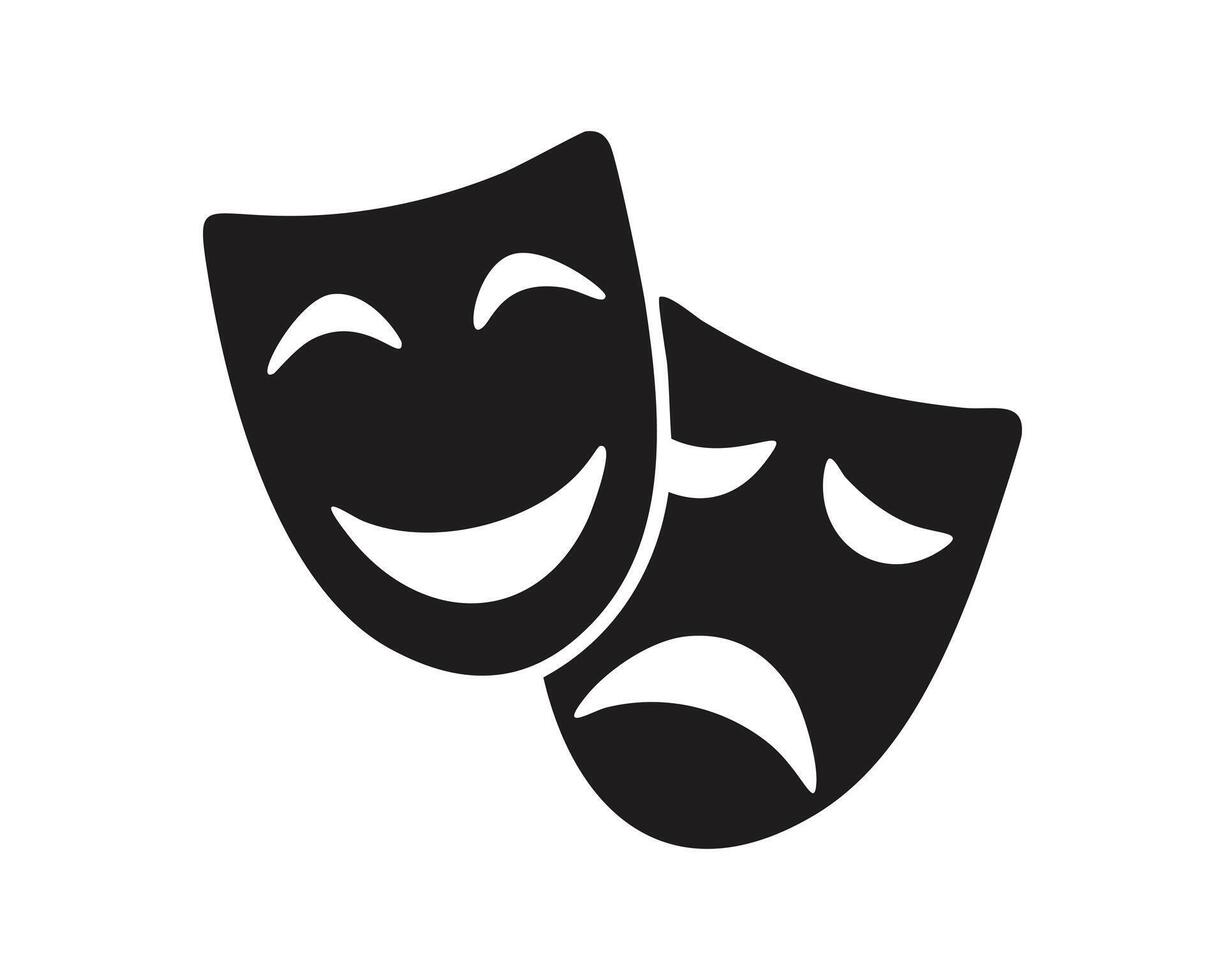 Comedy and Tragedy Masks. Masquerade Mask, Comic and Tragic Icon for Theater or Carnival. vector