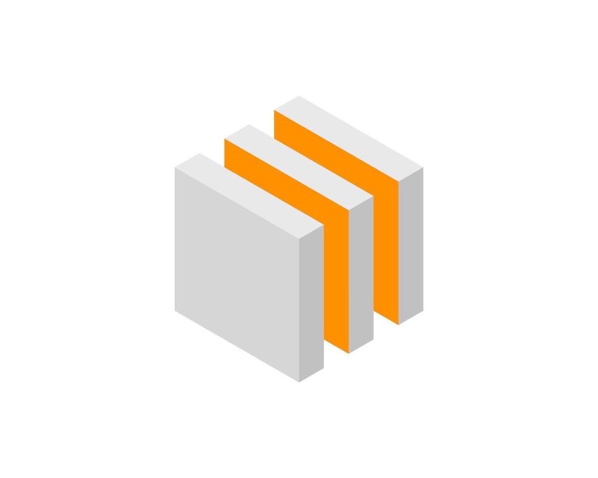 Cube logo, geometric design. Box logotype company, trendy tech emblem in pixel style. vector