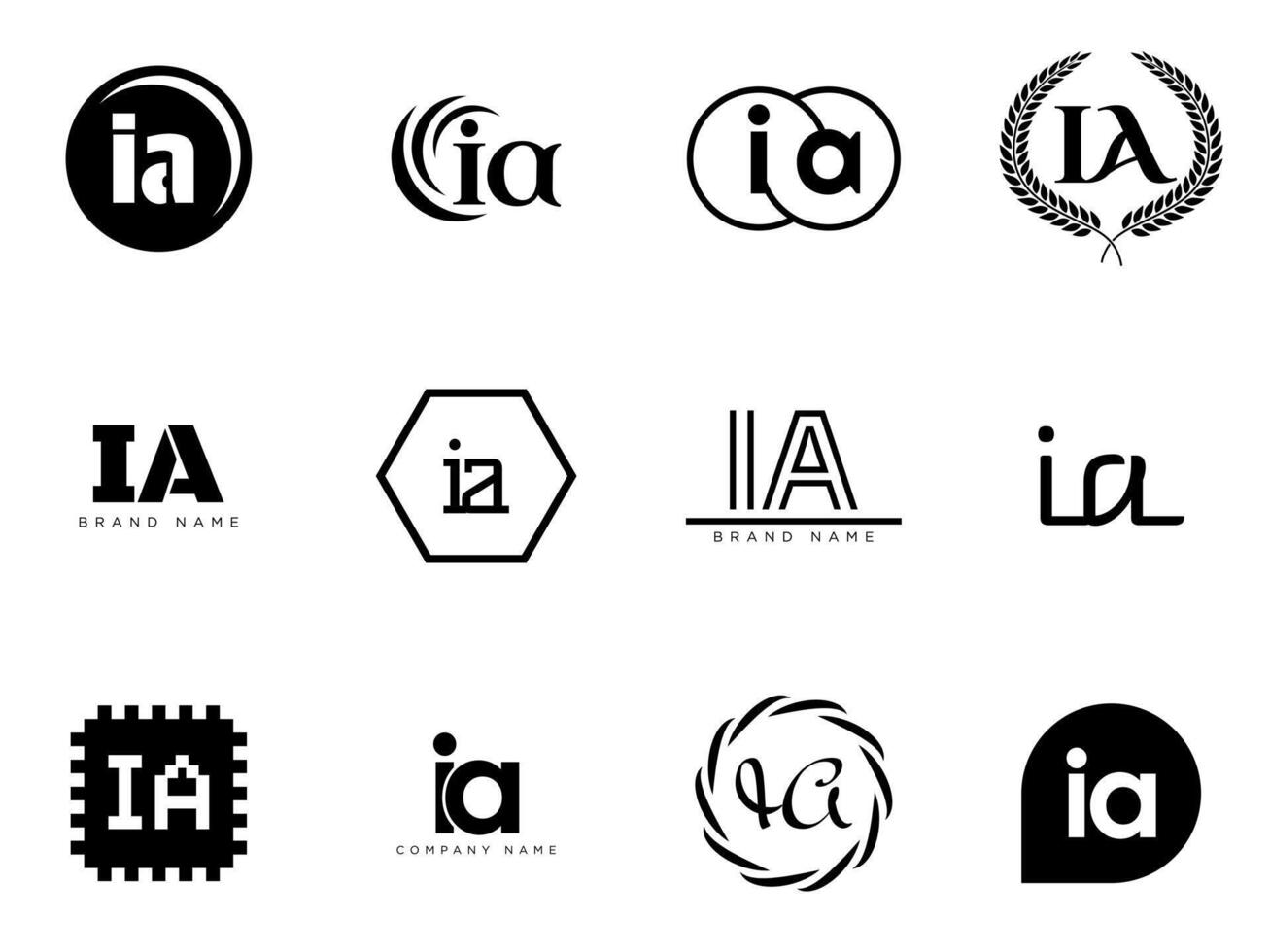 IA logo company template. Letter i and a logotype. Set different classic serif lettering and modern bold text with design elements. Initial font typography. vector