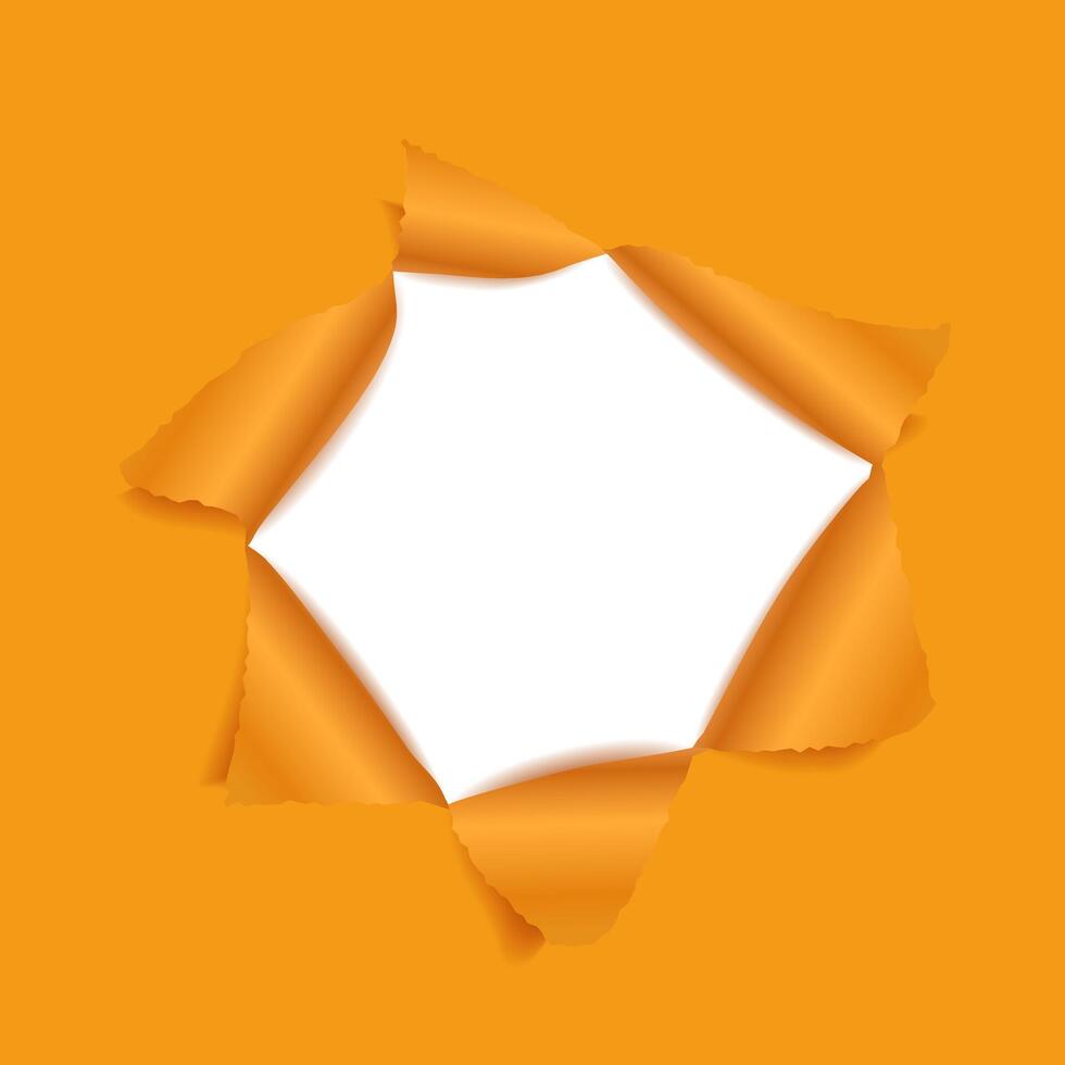 Hole in the paper orange color. Template for gift card. illustration. vector