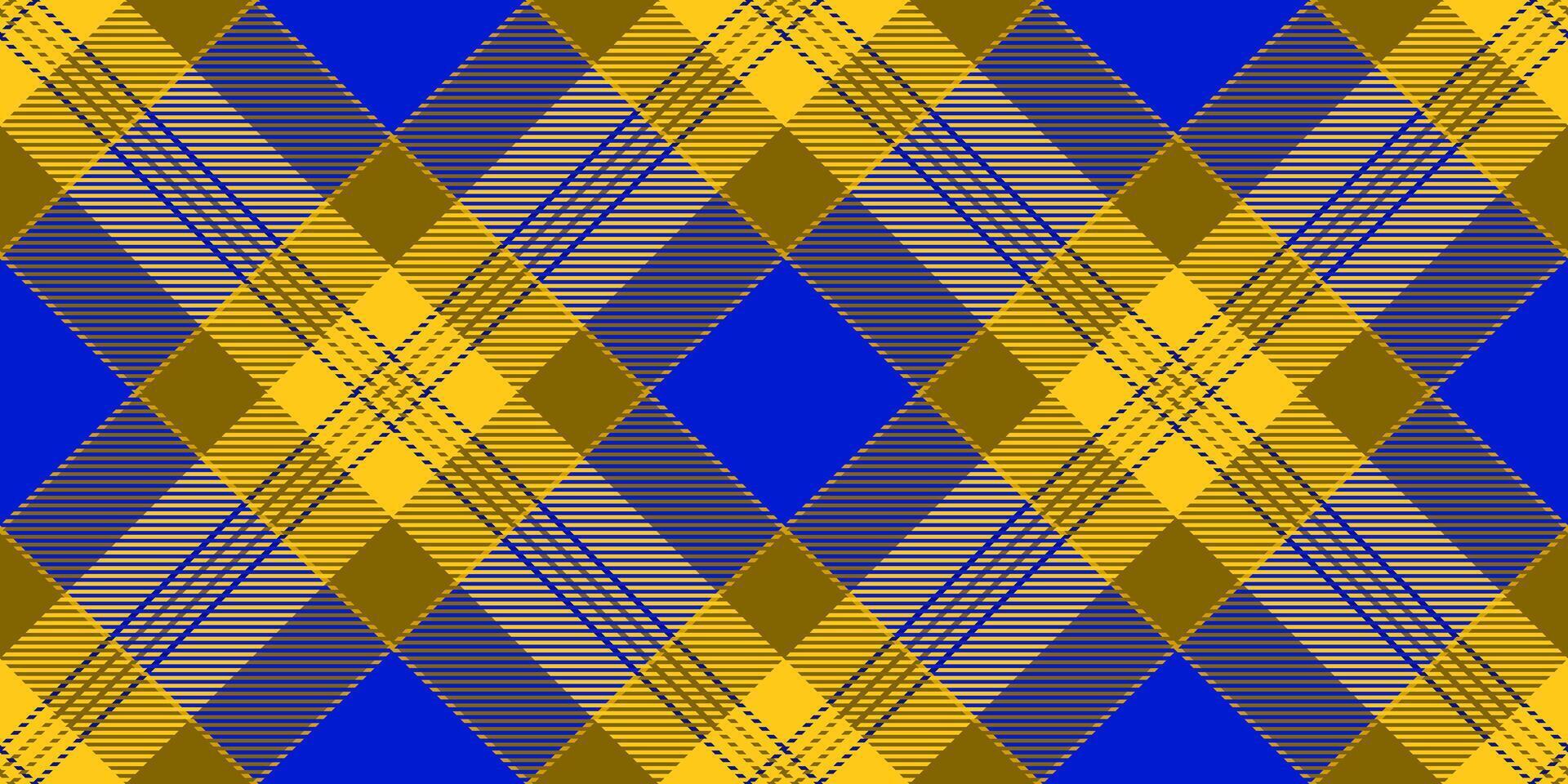 Square pattern check fabric, brazil background textile . Large tartan texture plaid seamless in yellow and blue colors. vector