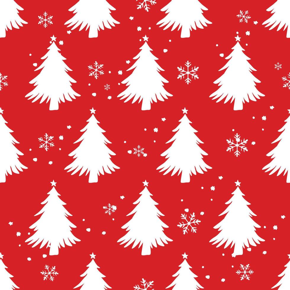 Christmas tree pattern on red with snowflakes for holiday decor vector