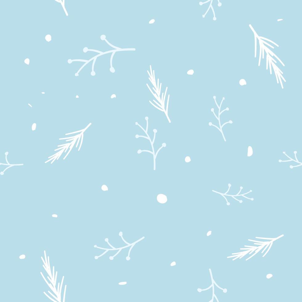 Winter Holiday Snowy Branch Pattern on Light Blue Background vector