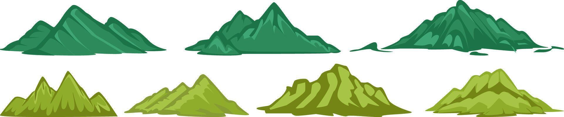 Cartoon Green Mountains Icons Flat Landscape Illustration Set vector
