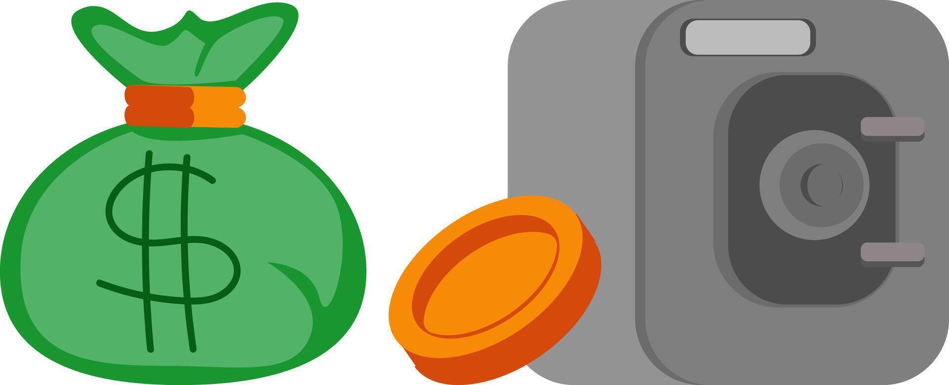 Money Bag, Coin, and Safe Illustration for Financial Security vector