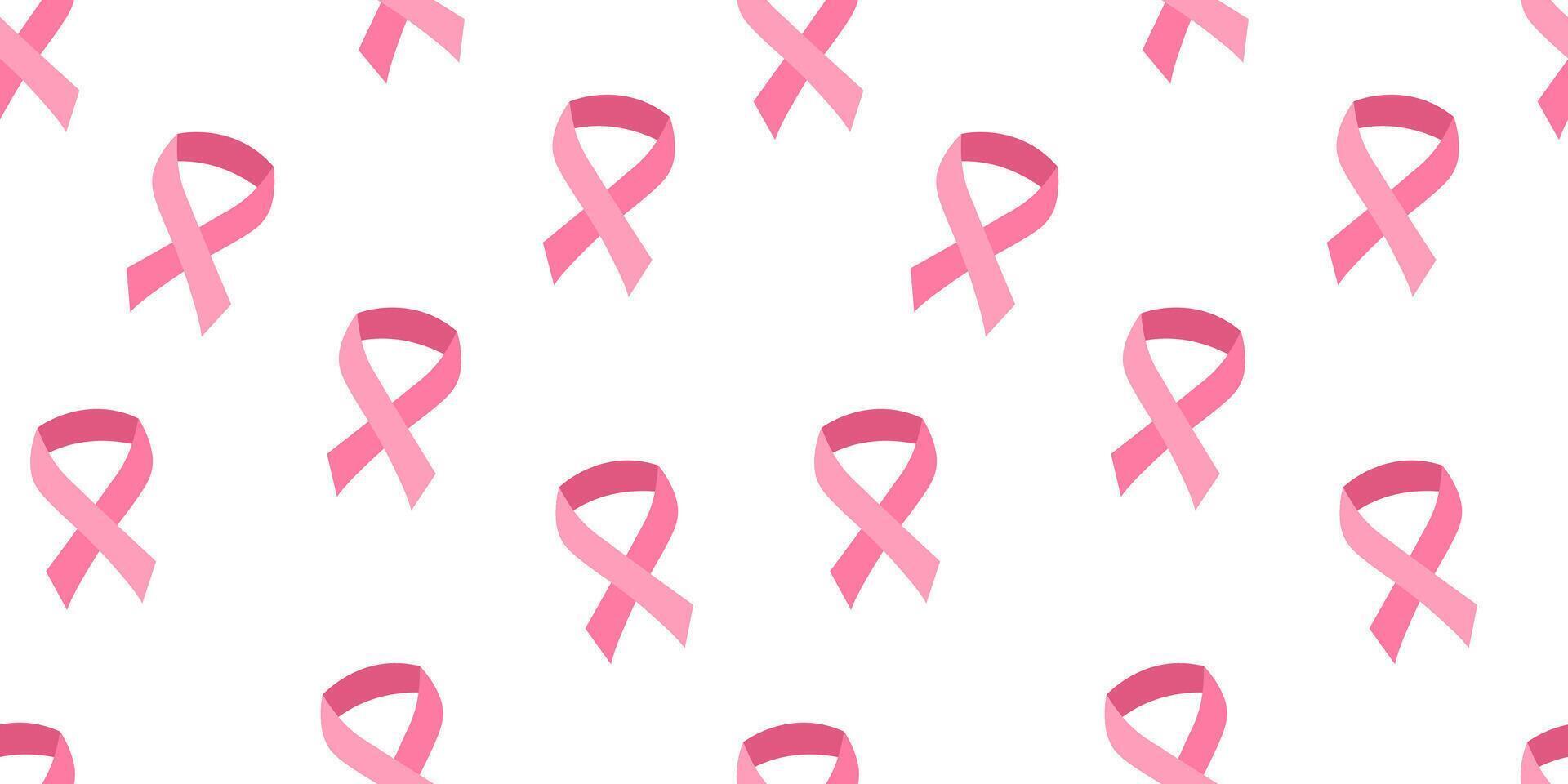 Breast cancer awareness month. Seamless pattern with pink ribbons on light background. Concept of struggle and hope. vector