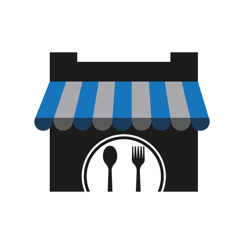 A restaurant with a fork and spoon on the front vector