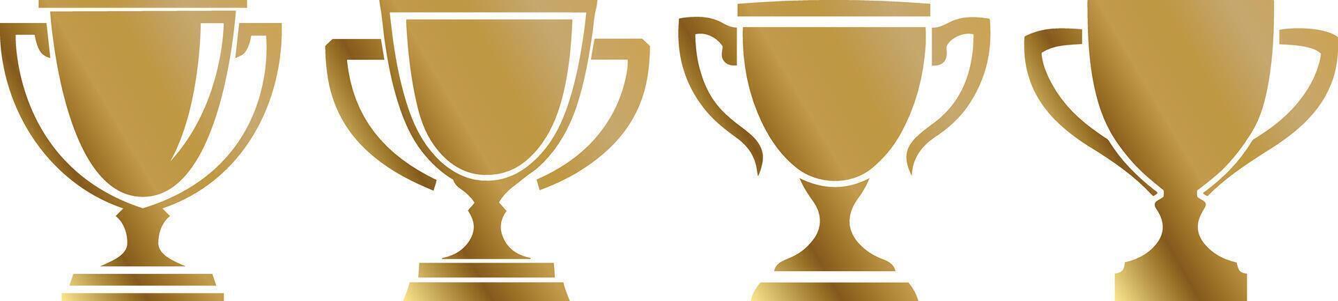 Gold trophy cup set, modern flat art illustration , winner award, champion prize, achievement cup, victory symbol, first place cup, stylish trophy icon, sports competition, winning concept vector