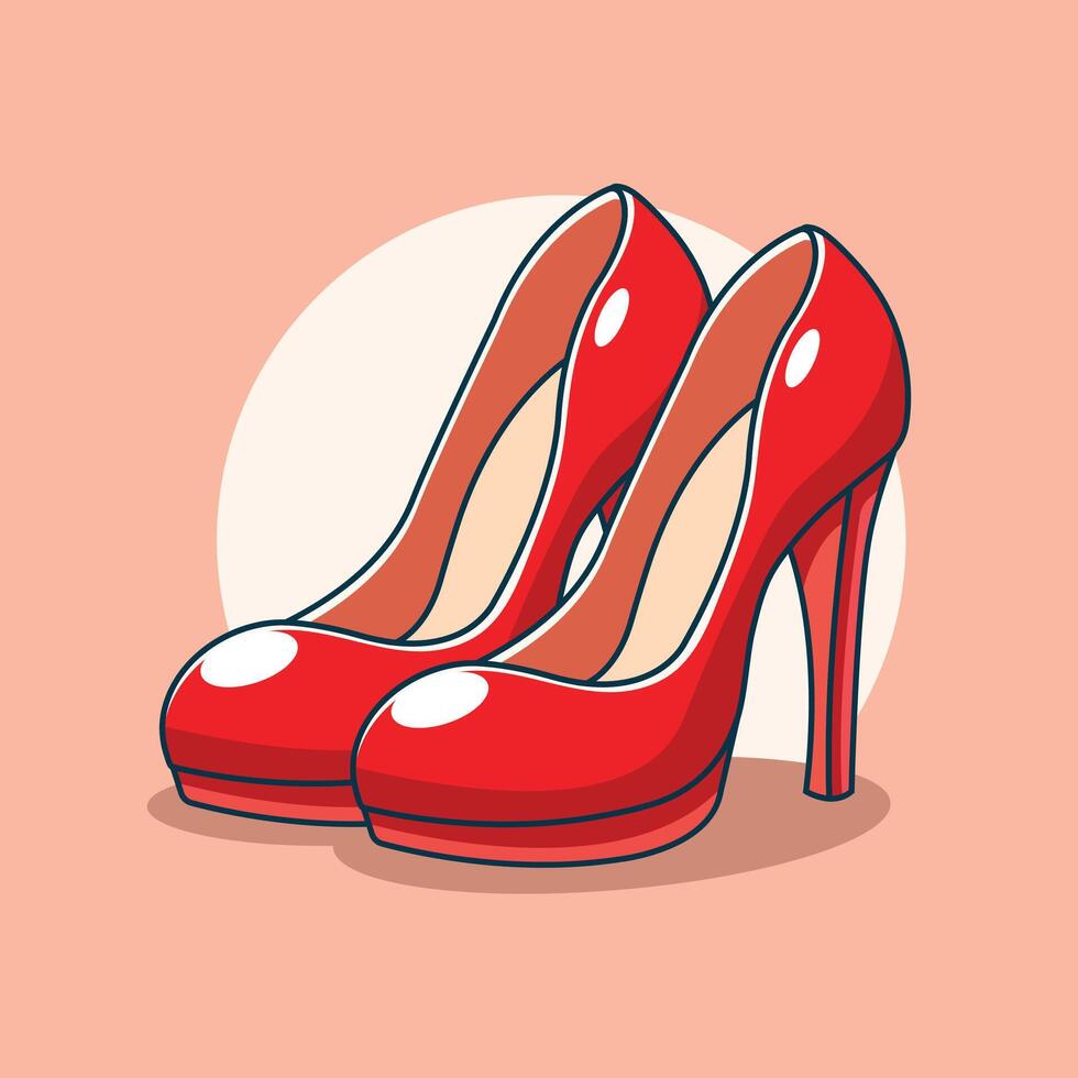Red High Heels Shoes Cartoon Icon Illustration. Beauty Object Icon Concept Isolated Premium . Flat Cartoon Style vector