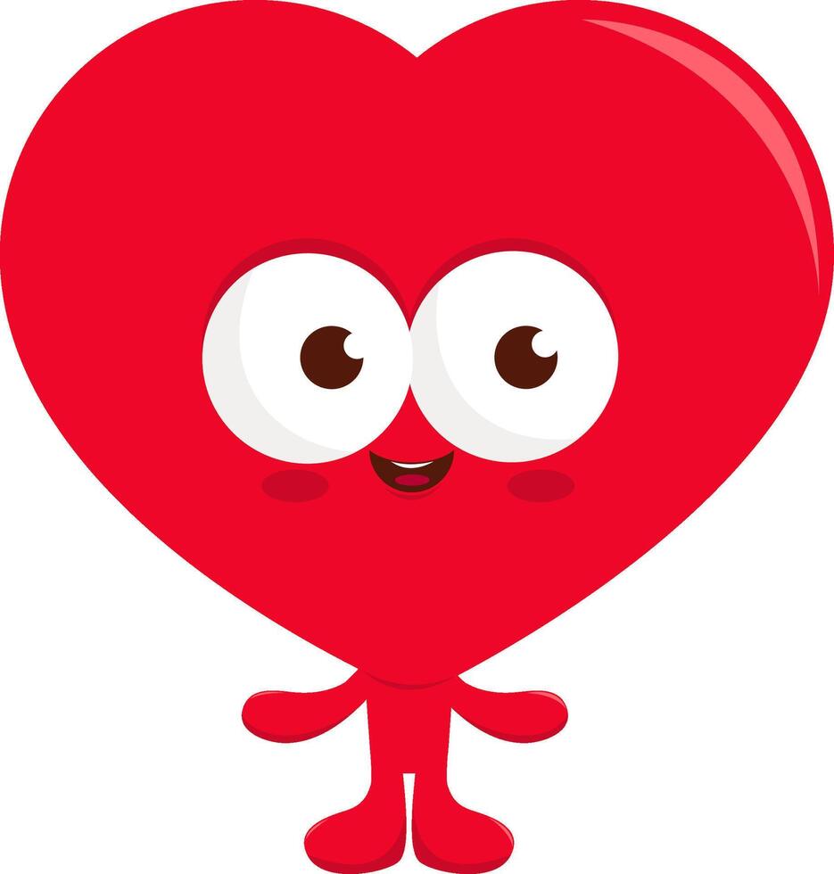 Cute cartoon red heart character. Happy Valentines Day mascot with hands in open hug. Heart-shaped cartoon isolated on white background. vector