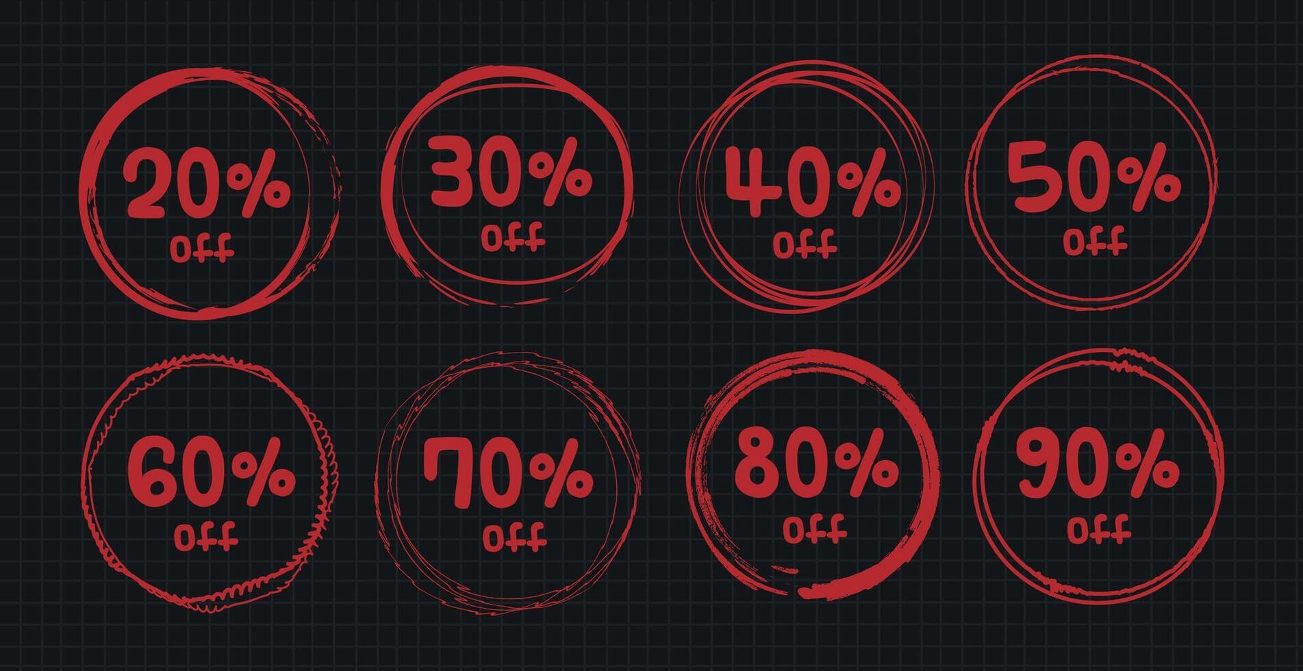 Grunge round frames with numbers and percent symbol, black friday seasonal sale vector