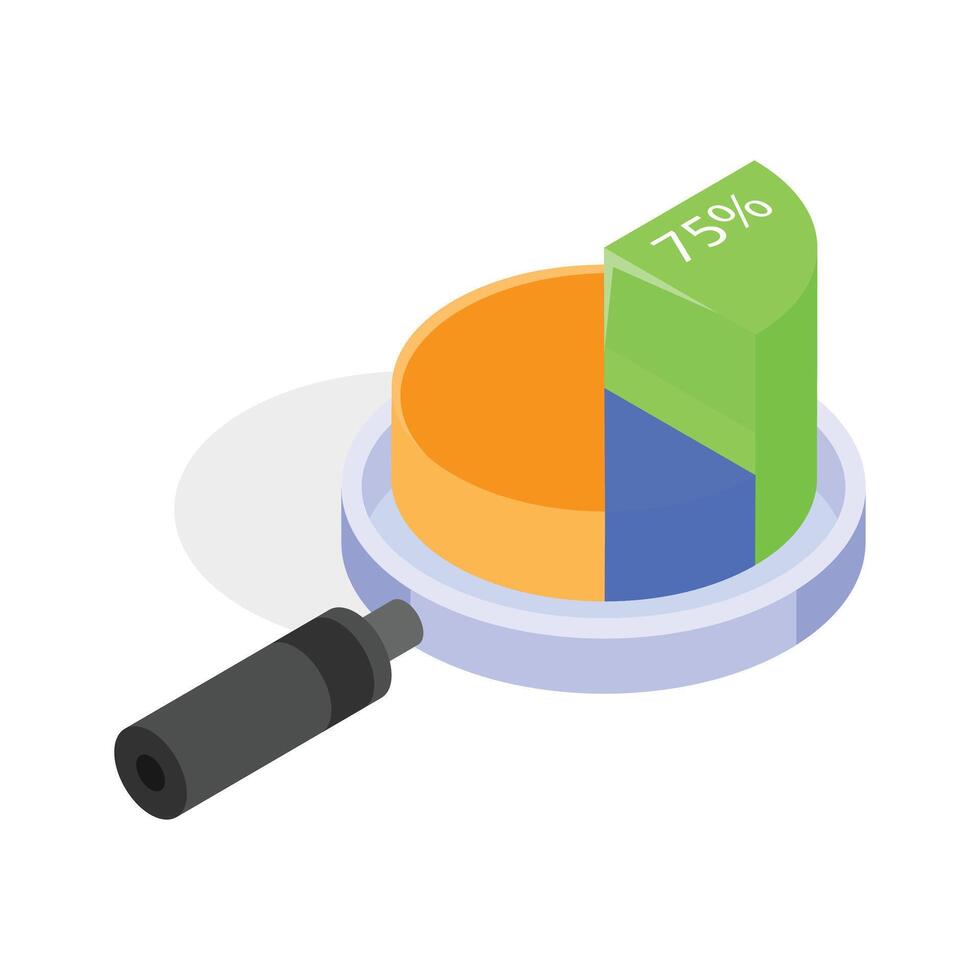 Magnifying glass with a pie chart and percentages vector