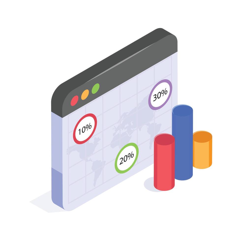 Web browser displaying a world map with performance metrics and analysis vector