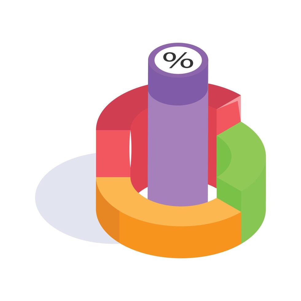 3D circular graph with percentages representing data segments for analysis vector