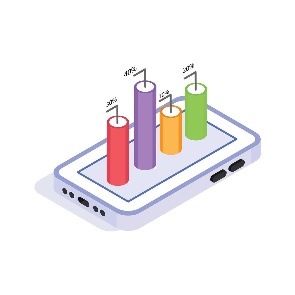 Tablet displaying a vertical bar graph with percentage indicators vector