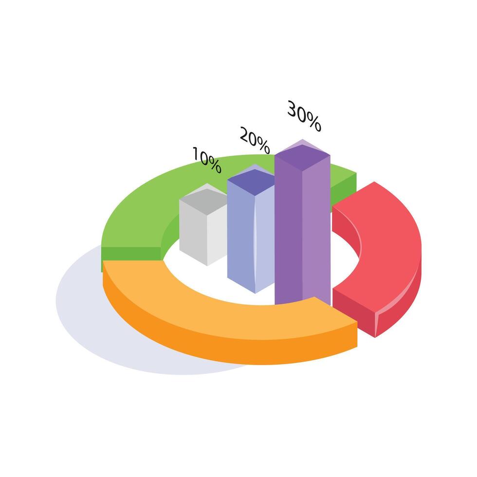 3D circular graph with percentages representing data segments for analysis vector