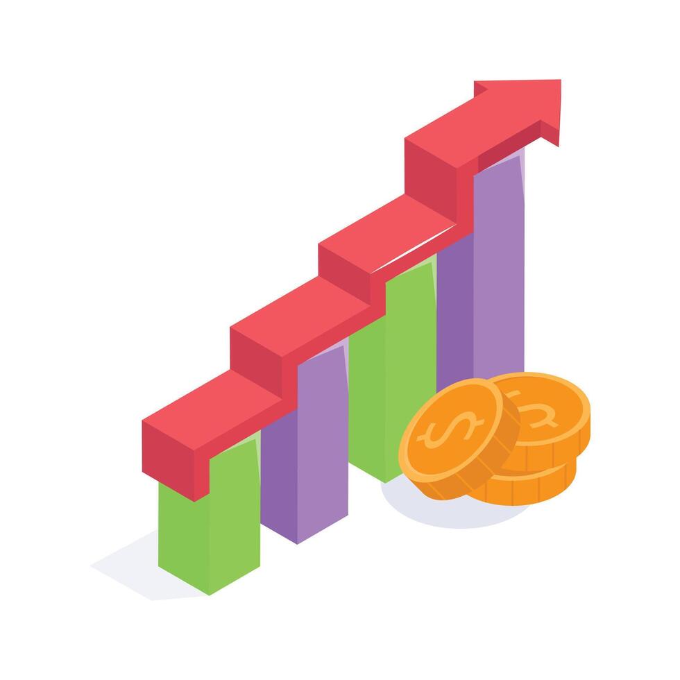 Showing financial profit growth using bar graphs and currency indicators vector