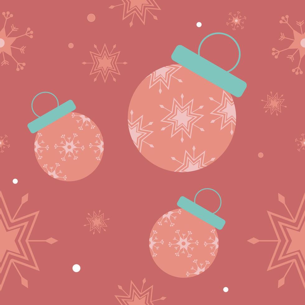 Christmas balls and snowflakes on a pink background vector