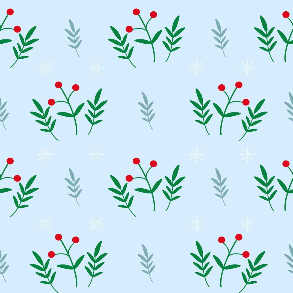 A seamless pattern with red berries and green leaves vector