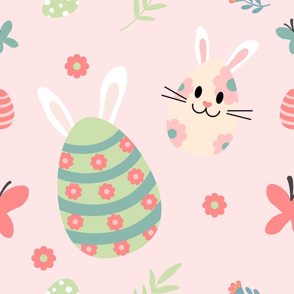 Easter bunny and eggs on pink background vector