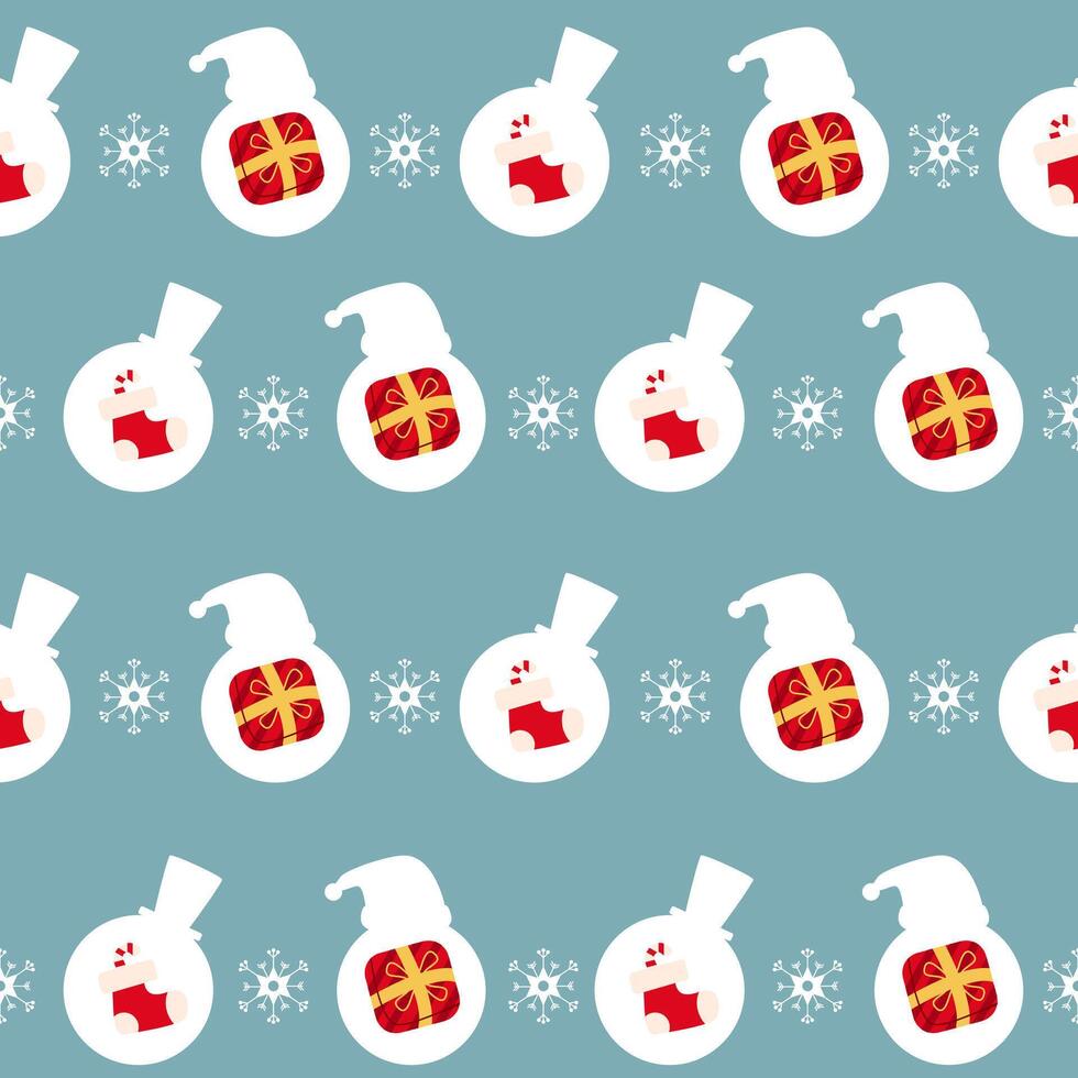 A pattern with snowmen and presents on a blue background vector