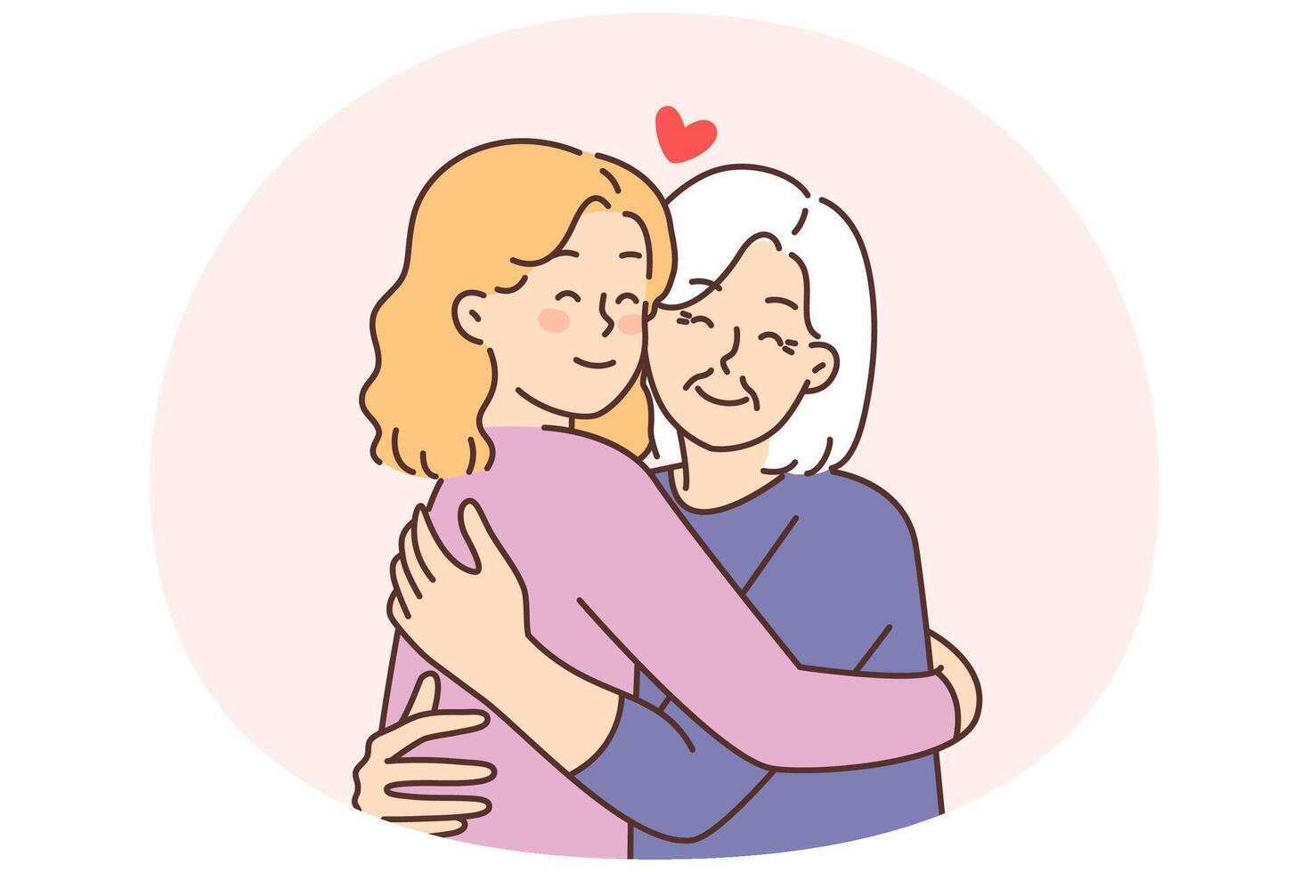 Elderly grandmother hug happy grownup daughter vector