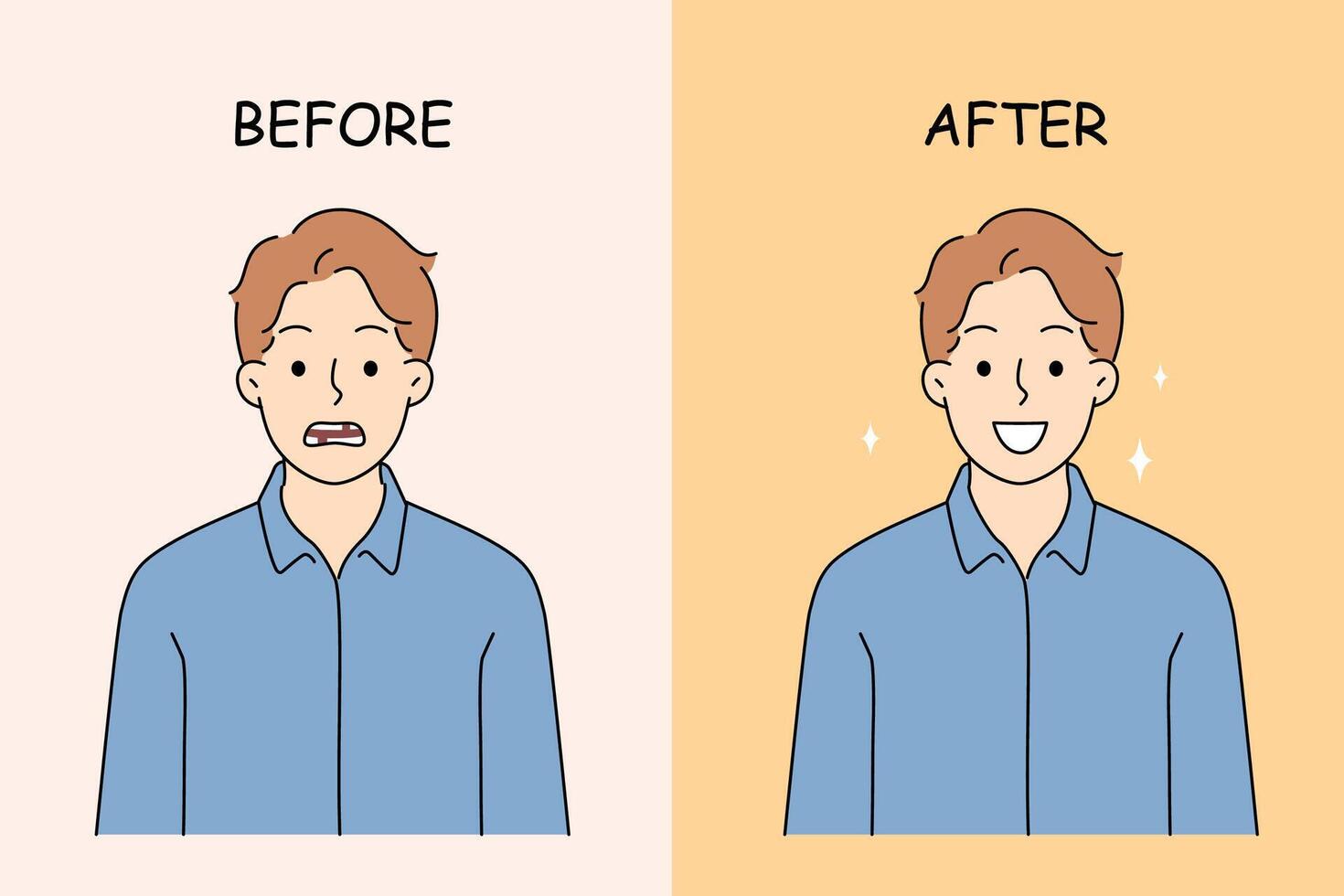 Man dentist patient demonstrates result of dentist help - beautiful smile with white teeth vector