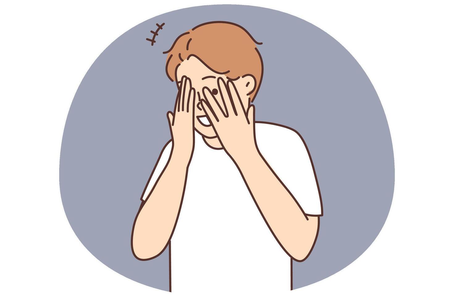 Smiling boy hide behind fingers vector