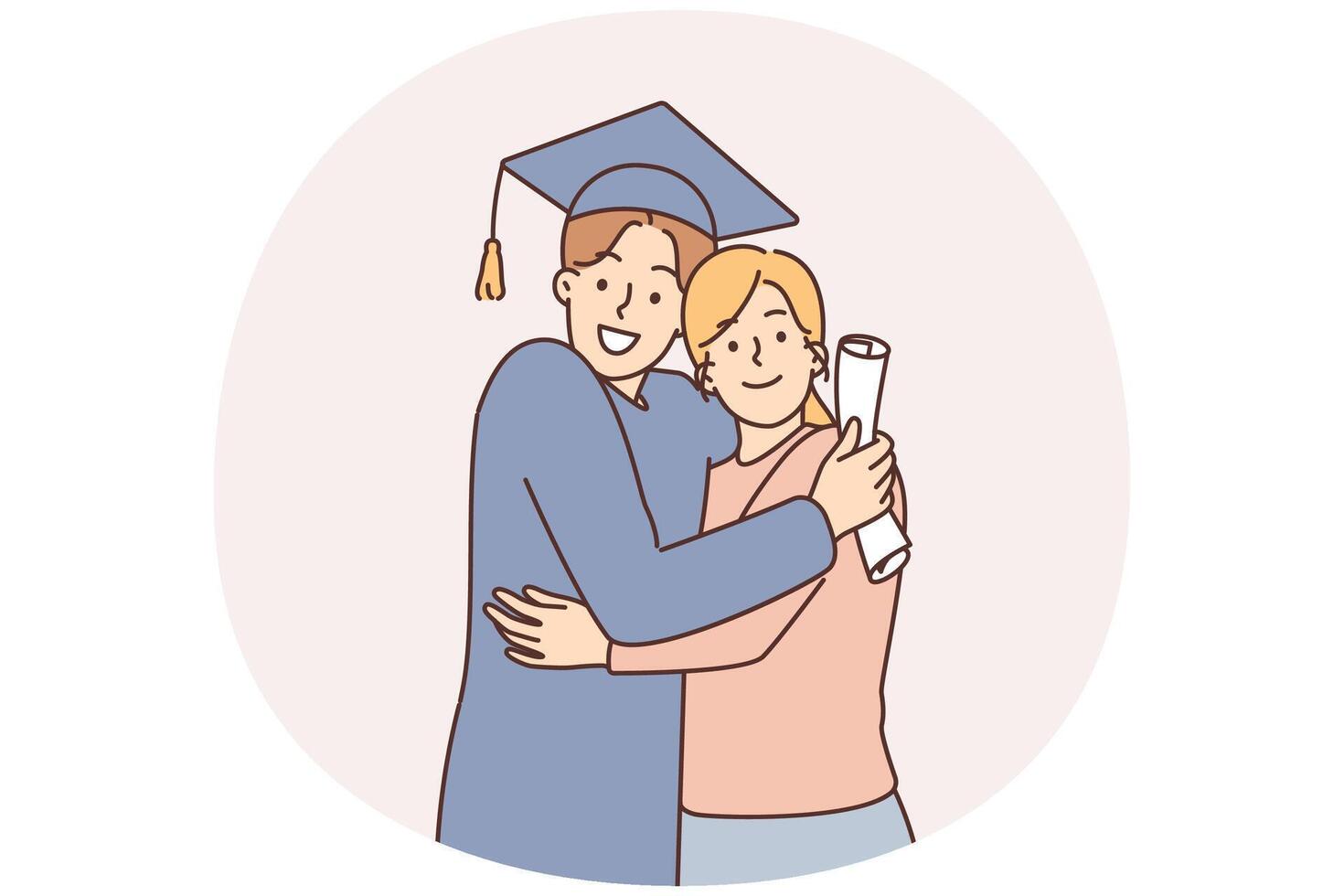 A young graduate in a cap with a diploma next to his mother vector