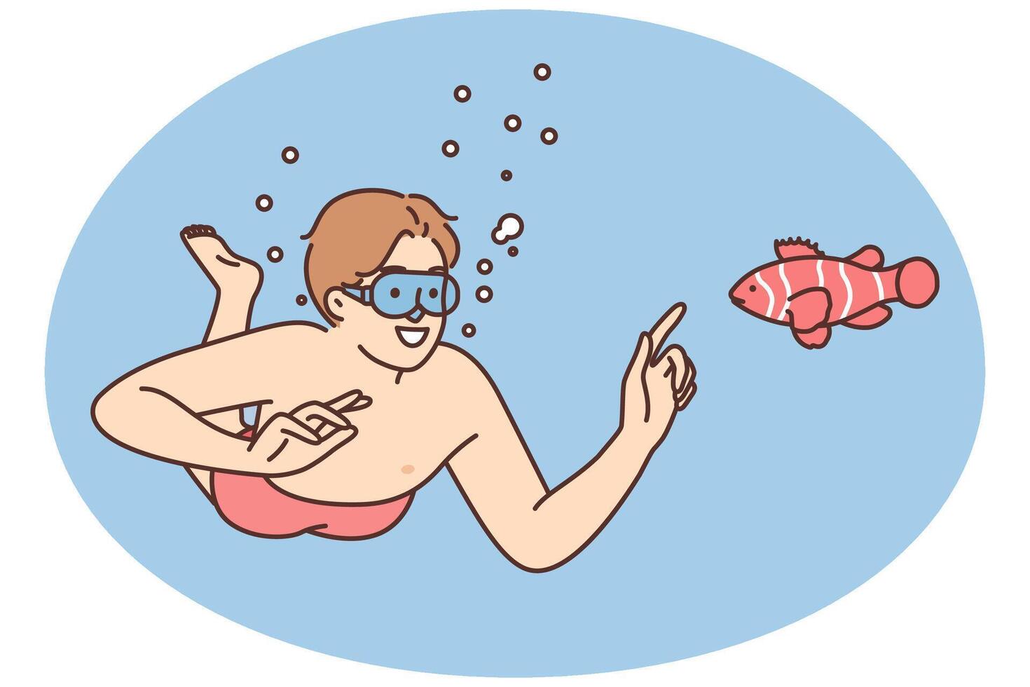Smiling man in goggles swim underwater vector