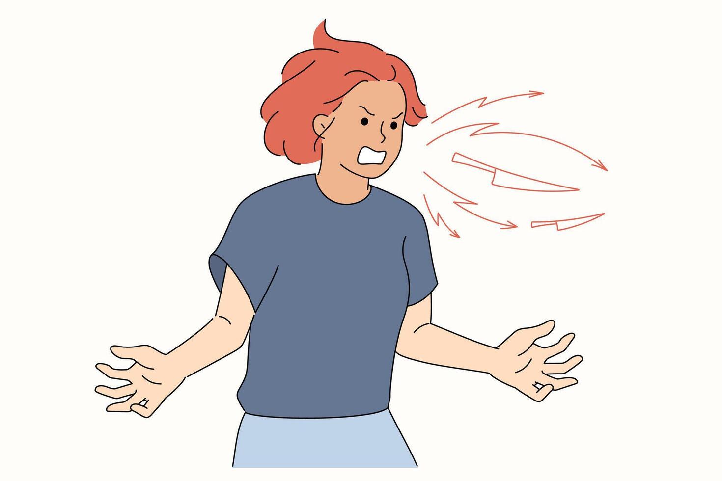 Aggressive woman calls names and abuses interlocutor, demonstrating rage due to lack of submission vector